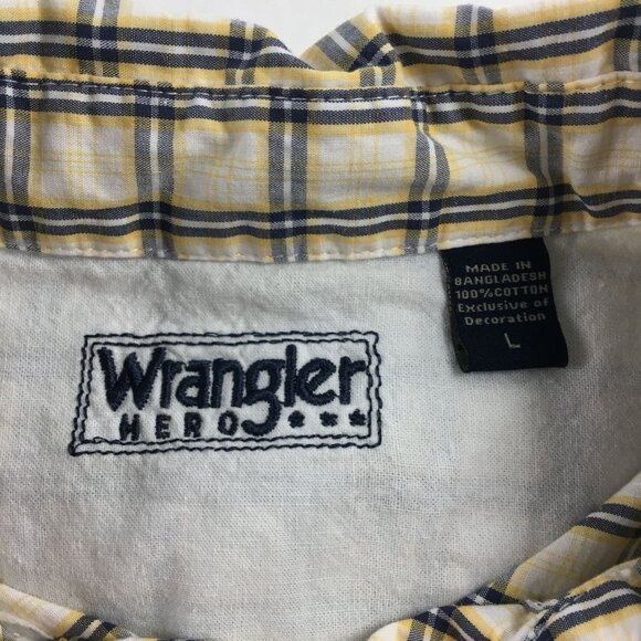WRANGLER HERO YELLOW PLAID SHORT SLEEVE BUTTON DOWN SHIRT MENS LARGE - Picture 4 of 4